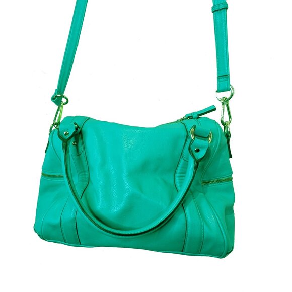 Vintage man-made Teal Merona purse with handles and shoulder strap - Picture 5 of 7